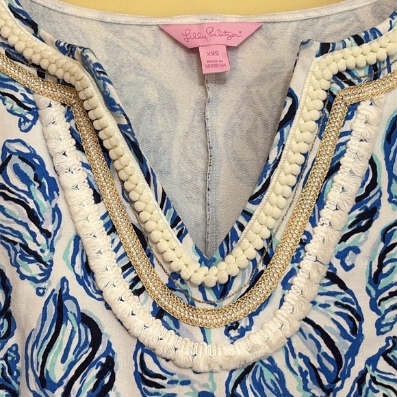 Lilly Pulitzer | Harper Blue White Conch Shell Pattern Tropical Shift Dress XXS - Picture 5 of 17